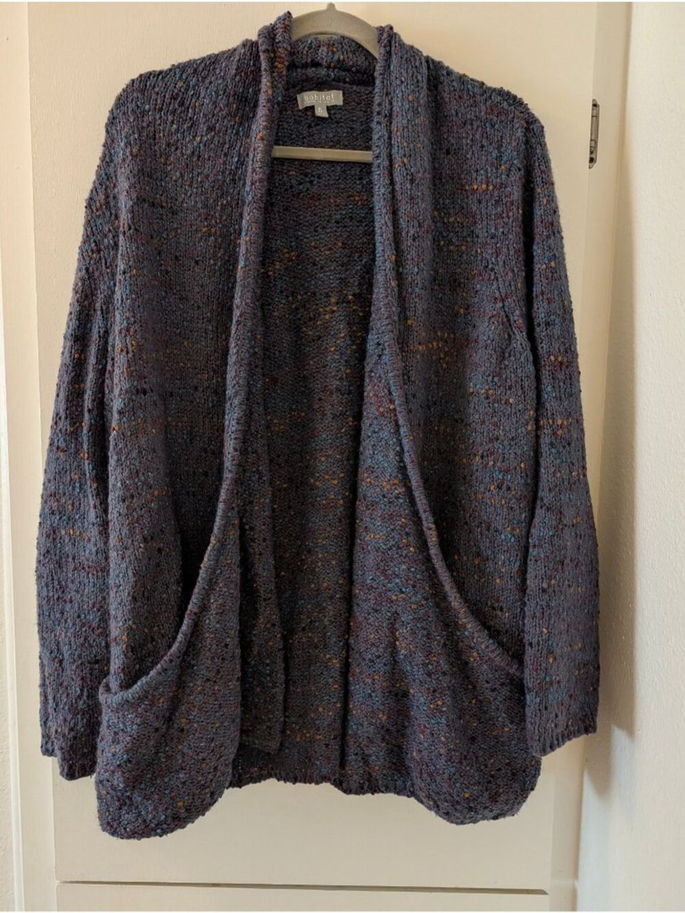 Habitat Womens Open Front Cardigan XL Speckled Knit Purple Pockets Polyester Ble
